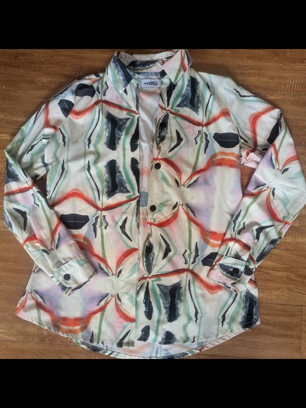 Mandinga Anthropologie Women's Multicolor Abstract Print Button-Up Shirt Blouse